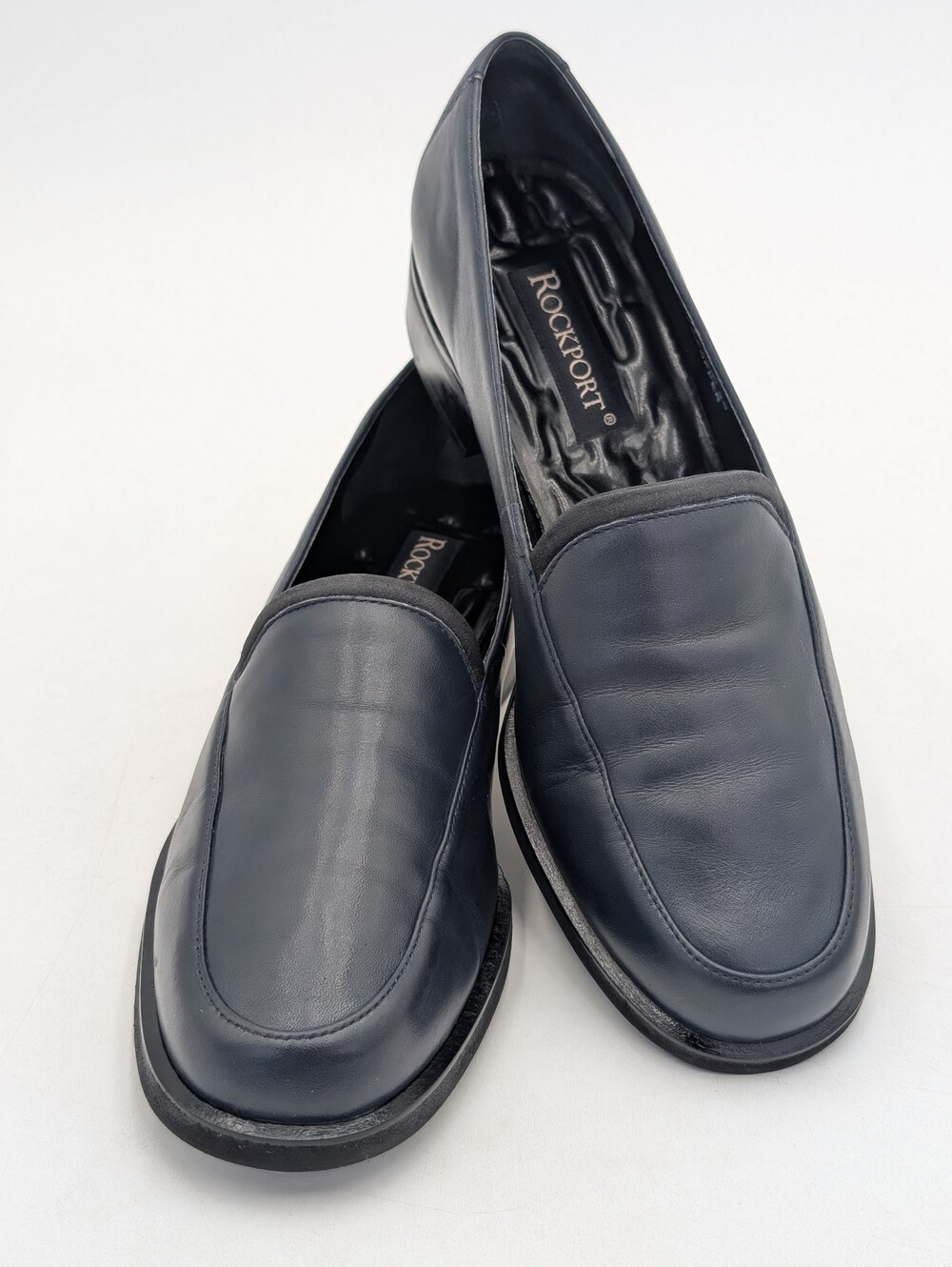 Rockport Sz 6 Women Black Leather Block Heel Loafers Ergonomic Cushioning Insole - Picture 9 of 17
